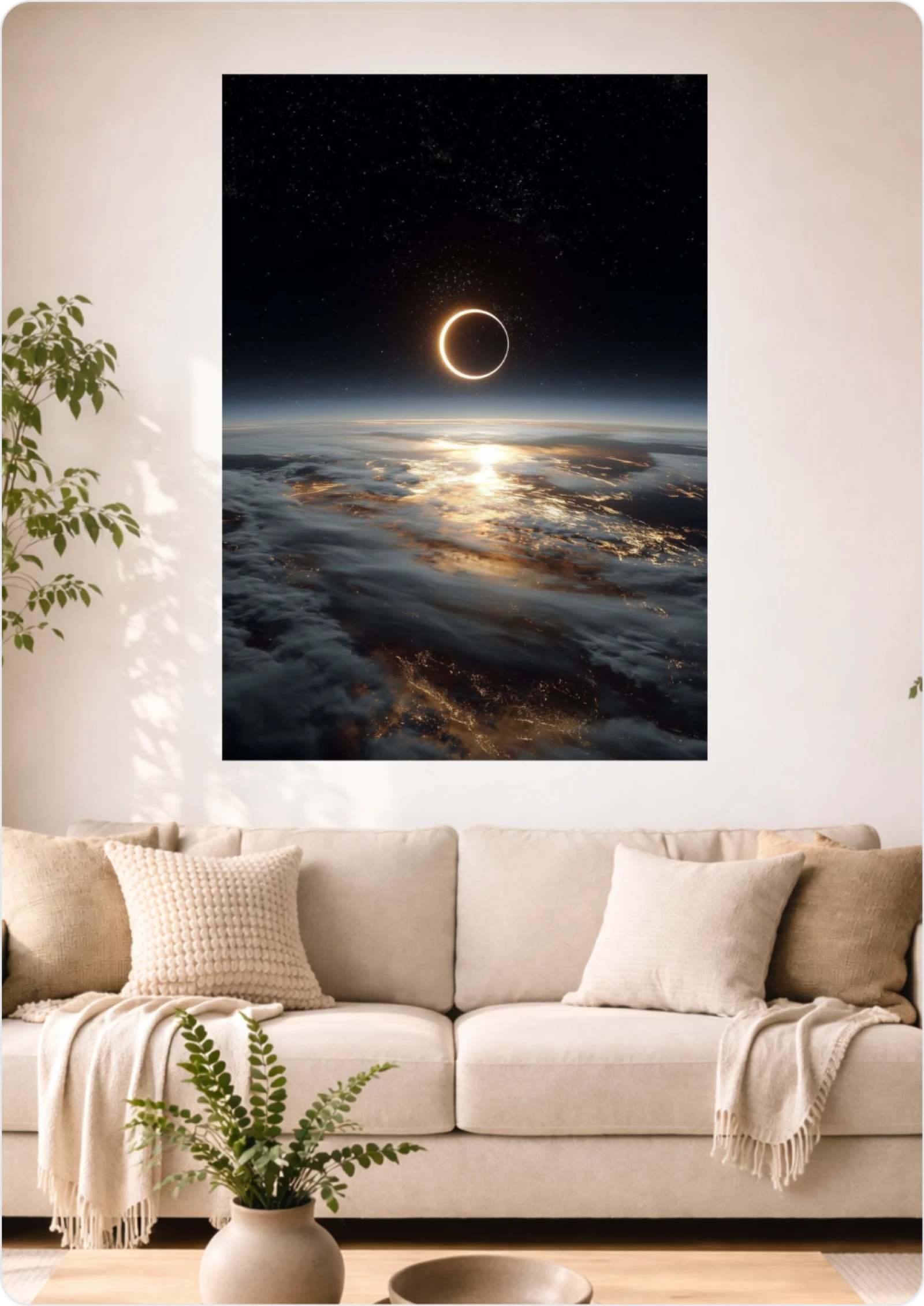 Affiche Éclipse Vue de l’Espace A3 Sans Cadre – Poster Cosmique Horizon Terrestre et Univers